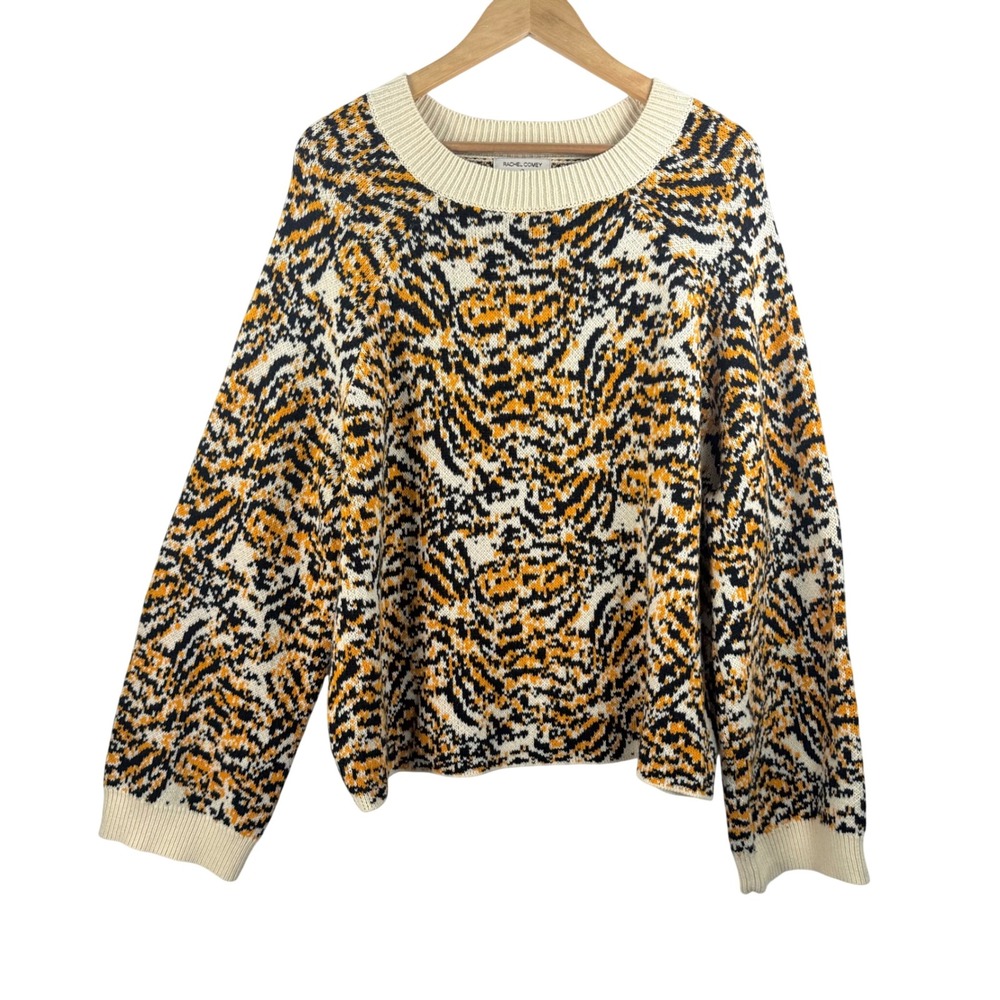 Rachel Comey Tiger Print Sweater 1X boho Cotton Wool Blend Pullover